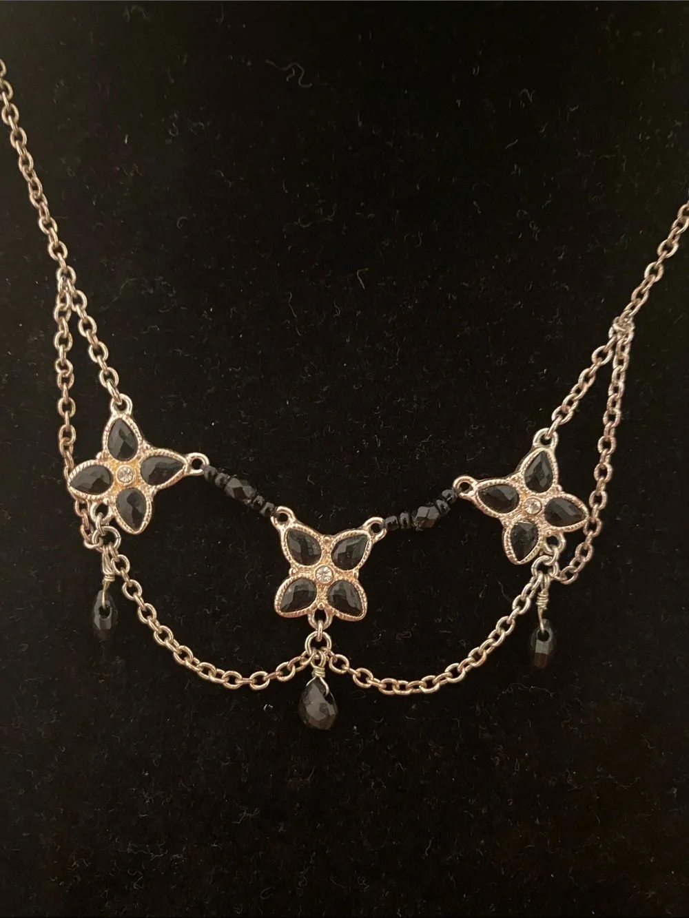 Monet Black and Gold Floral Pendant Necklace
